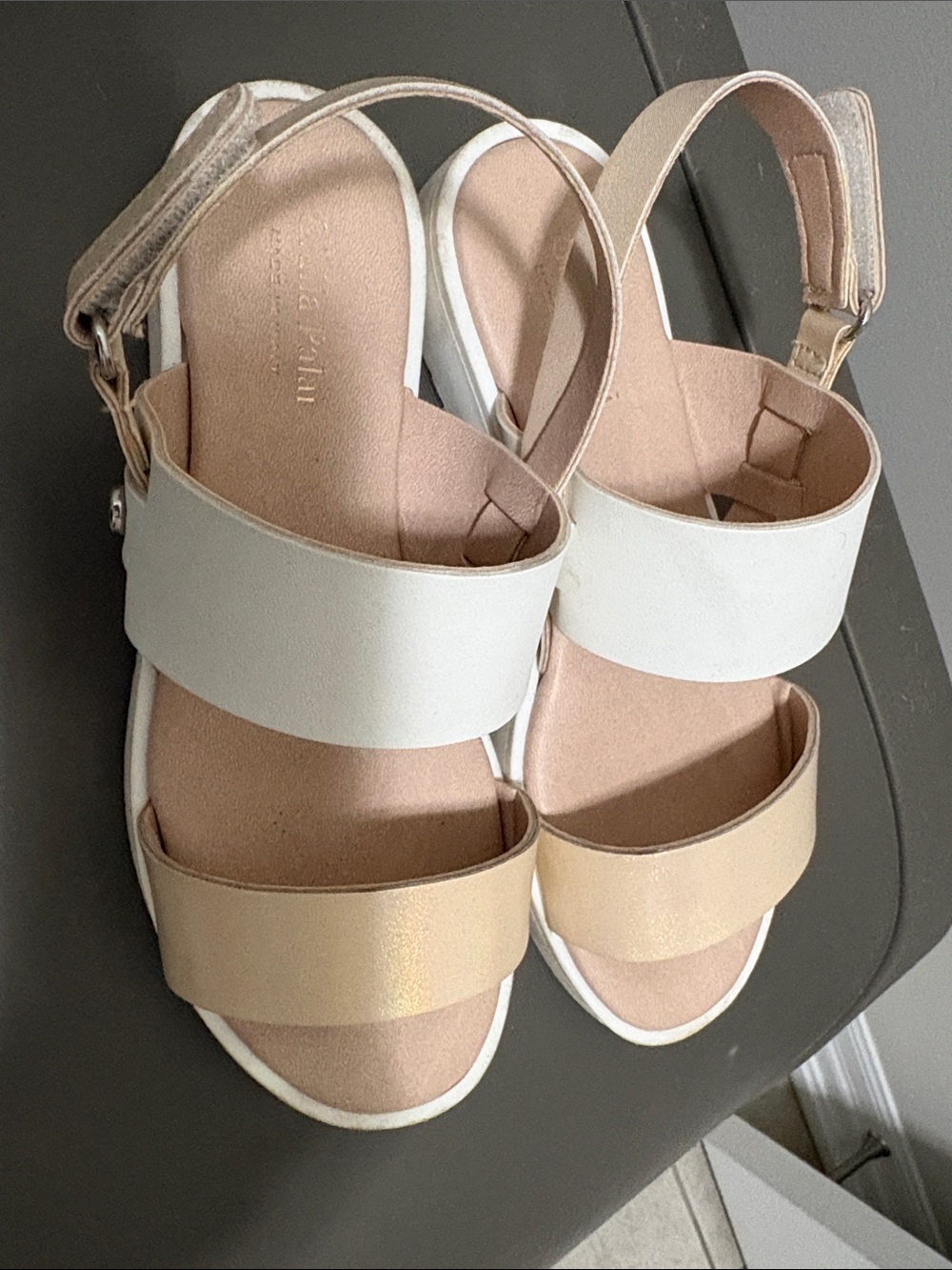 Kids Two-Tone Strap Sandals - White & Beige